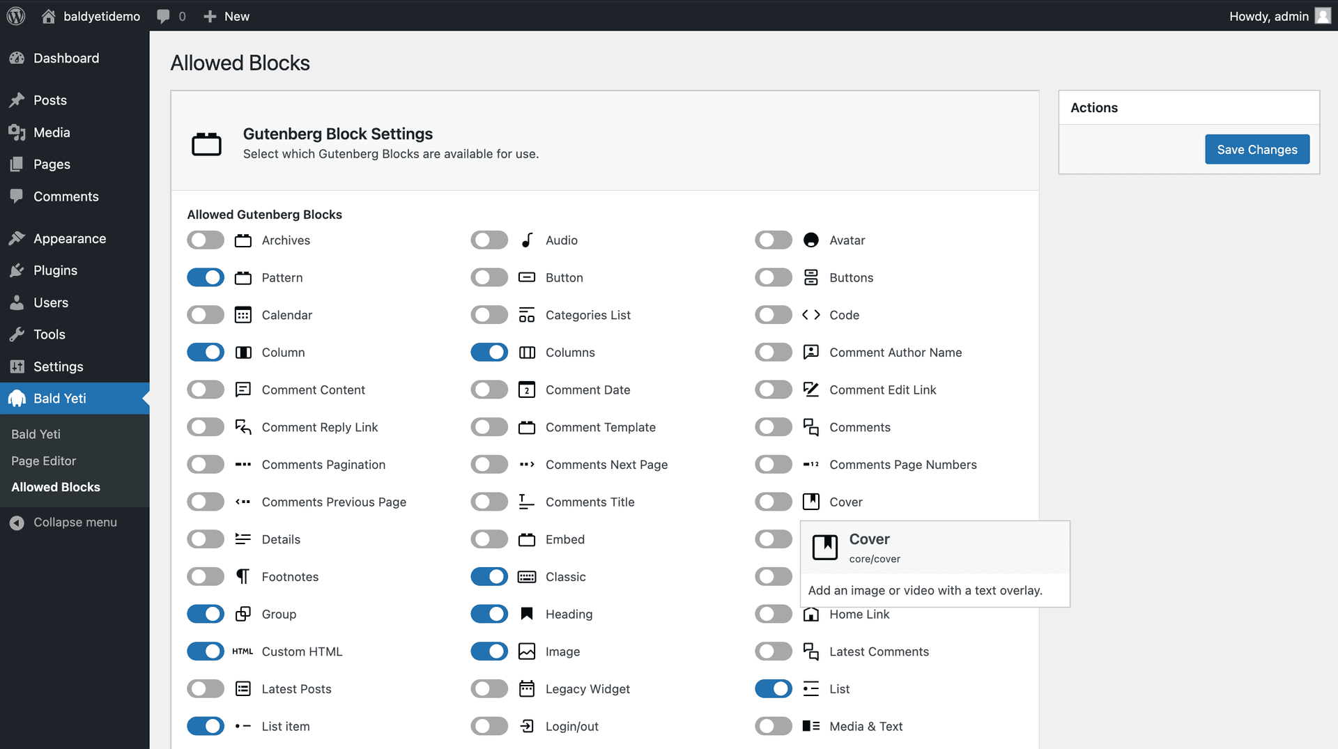 Screenshot of options page allowing users to disable the default editor